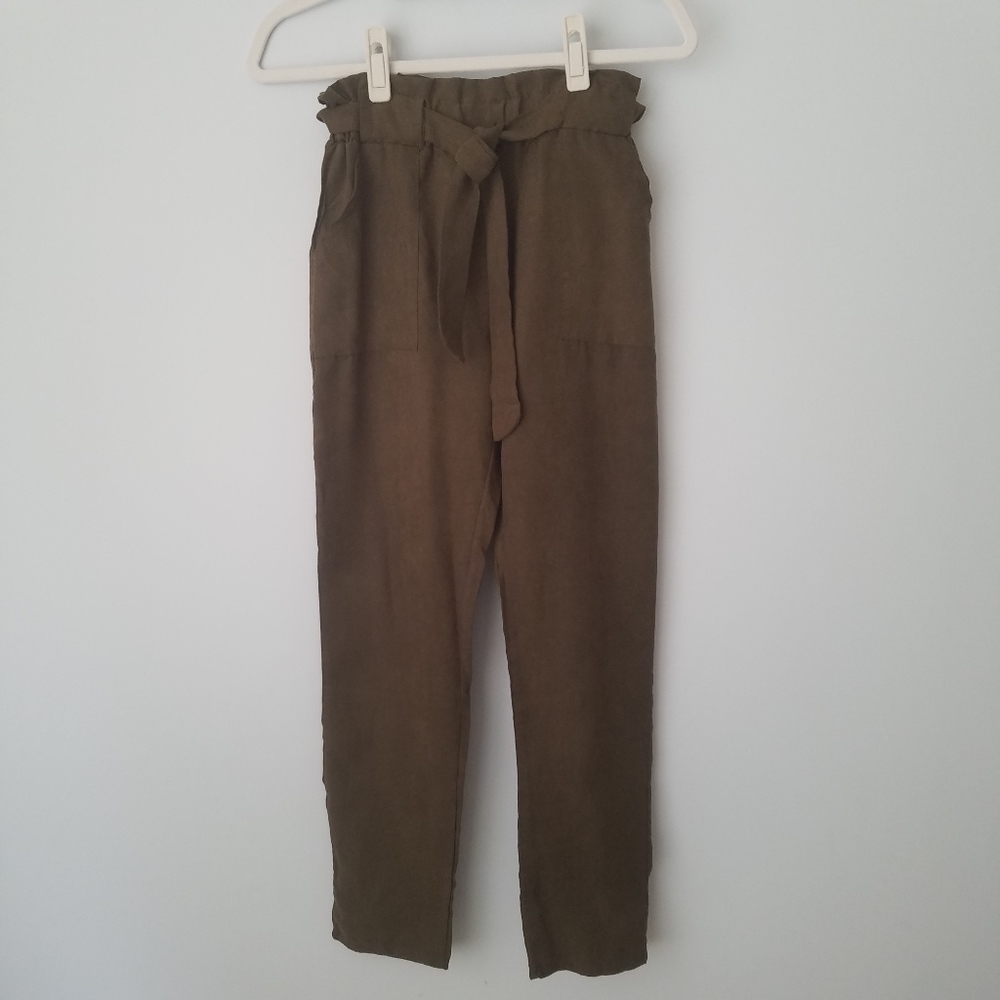 Olive Green Paperboy Tie Front Pants